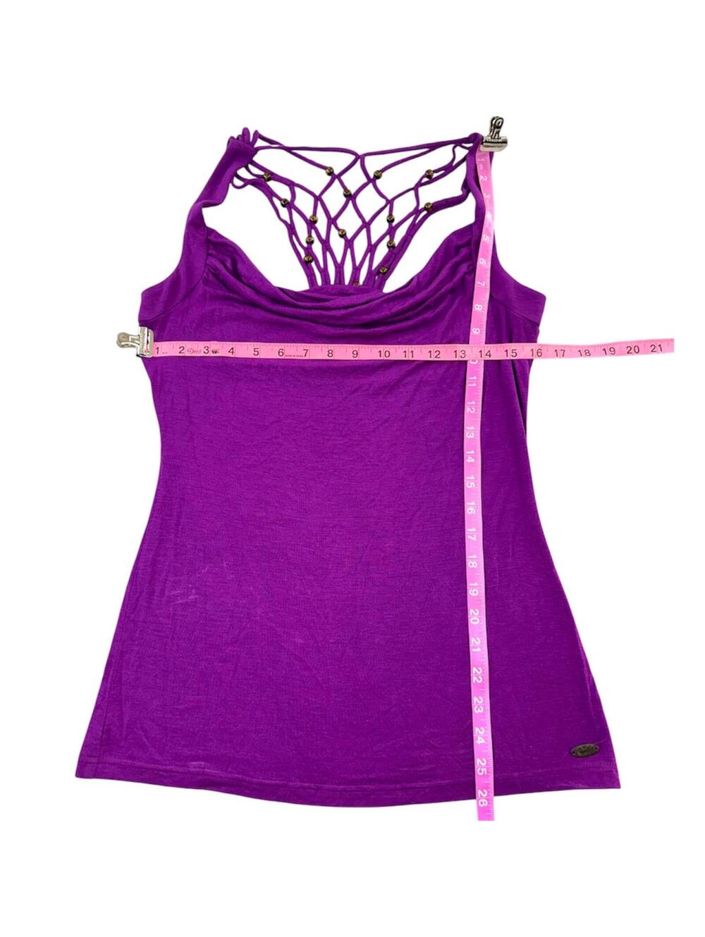 Candie's Electric Purple Macramé Cage Back Top - Picture 6 of 6
